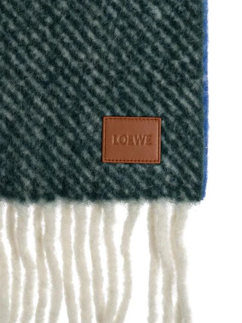 LOEWE colour-block fringed scarf - Green - zdjęcie produktu nr 2