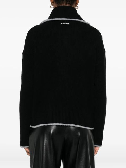 PINKO zip-front ribbed knit sweater - Black