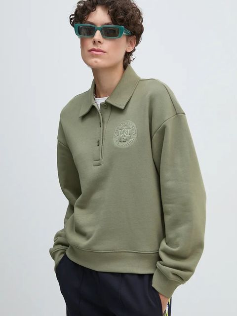 Lacoste bluza bawełniana damska kolor zielony gładka SF2641
