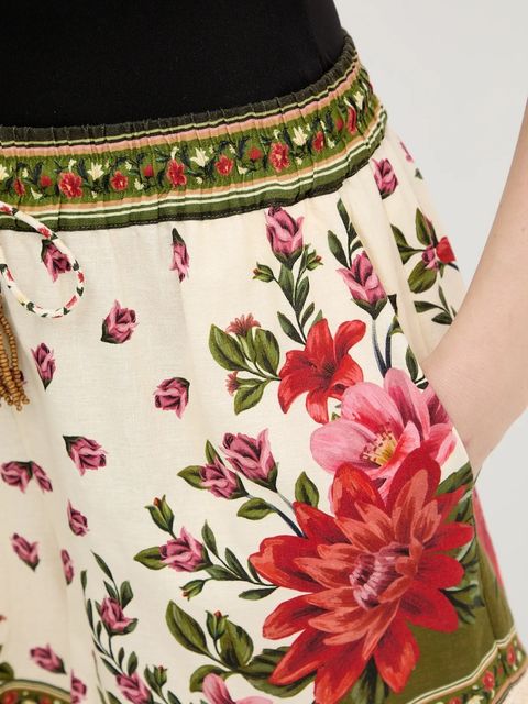 Farm Rio szorty z dodatkiem lnu damskie kolor beżowy high waist 344170