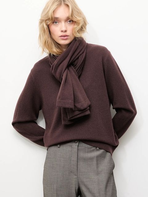 Answear.LAB sweter z wełny merino z szalem damski kolor brązowy lekki