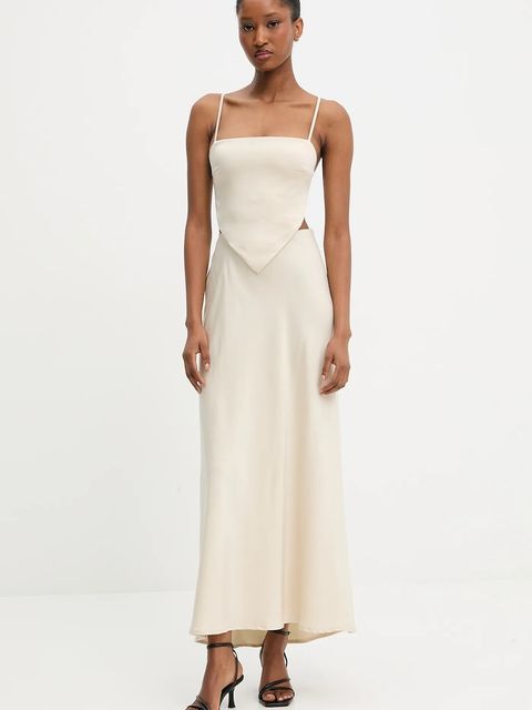 Answear.LAB sukienka kolor beżowy maxi rozkloszowana