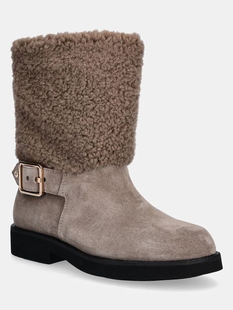 BOSS botki Eleri damskie kolor beżowy na płaskim obcasie 50552748 - zdjęcie produktu nr 1