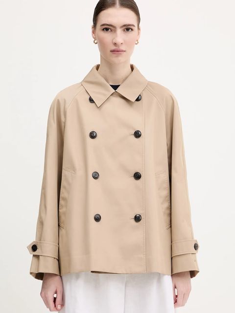 Tommy Hilfiger trencz bawełniany kolor beżowy przejściowy dwurzędowy WW0WW45618 - zdjęcie produktu nr 1