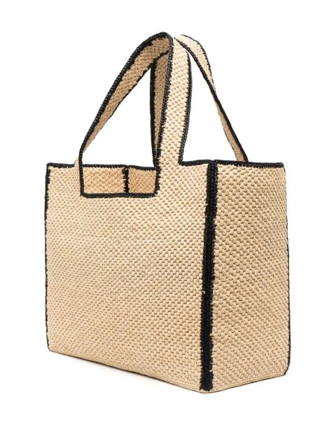 LOEWE logo-lettering raffia tote bag - Neutrals