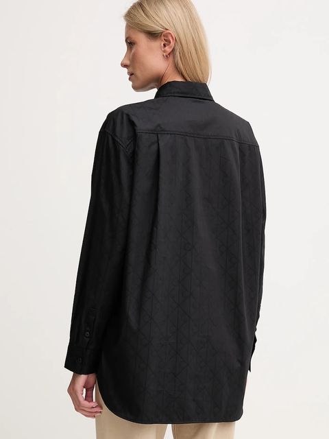 Calvin Klein Jeans koszula bawełniana damska kolor czarny relaxed z kołnierzykiem klasycznym LV044D167G