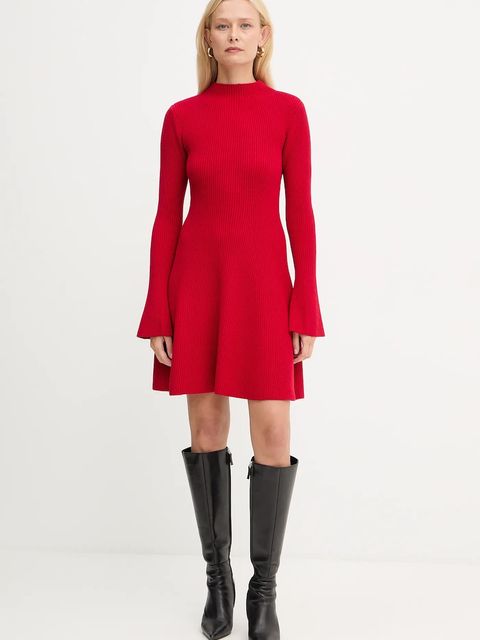 Twinset sukienka z dodatkiem wełny kolor czerwony mini rozkloszowana 252TT3140