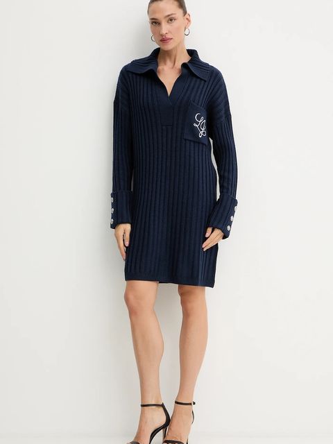 Liu Jo sukienka z dodatkiem wełny kolor granatowy mini oversize MF5049 MA51I