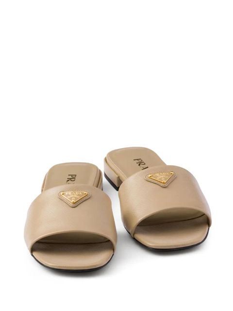 Prada Saffiano patent-leather slides - Neutrals