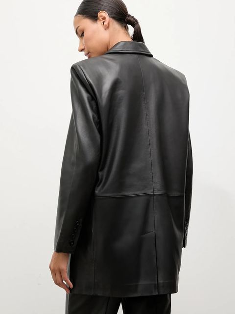 Answear.LAB marynarka skórzana kolor czarny jednorzędowa gładka - zdjęcie produktu nr 2