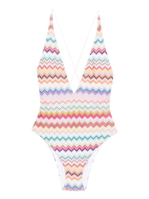 Missoni zigzag-pattern cross-back swimsuit - White - zdjęcie produktu nr 1