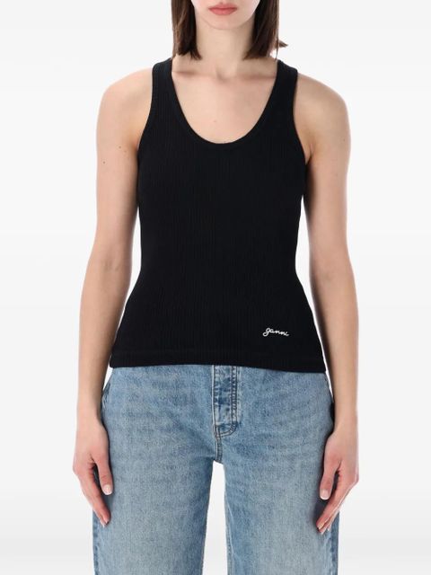 GANNI ribbed-knit logo-embroidered tank top - Black - zdjęcie produktu nr 1