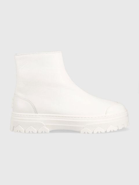 Patrizia Pepe botki skórzane damskie kolor biały na platformie 8Y0016 L011 W338