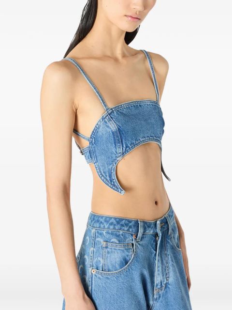 Marine Serre Moon cutout denim top - Blue