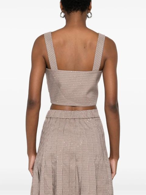 Maje check square-neck top - Brown