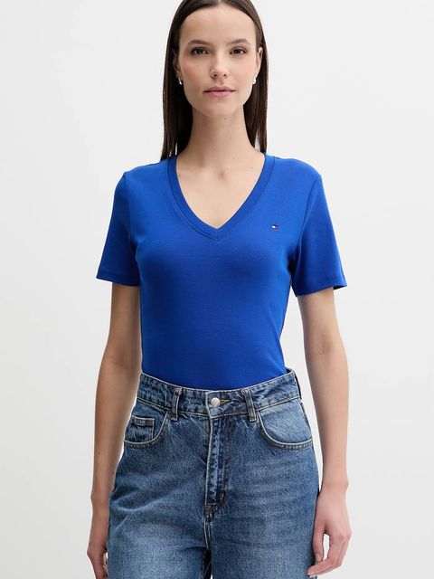 Tommy Hilfiger t-shirt bawełniany damski kolor niebieski WW0WW40584 - zdjęcie produktu nr 1