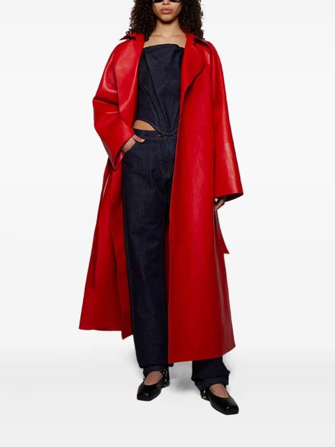 Magda Butrym belted leather coat - Red
