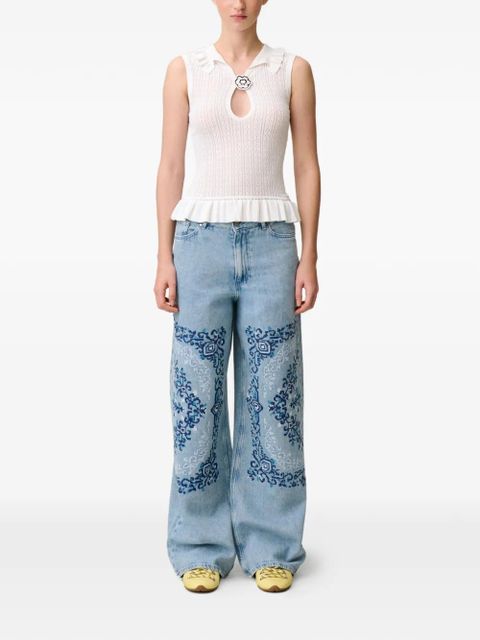 Claudie Pierlot ruffled pointelle-knit polo top - White - zdjęcie produktu nr 2