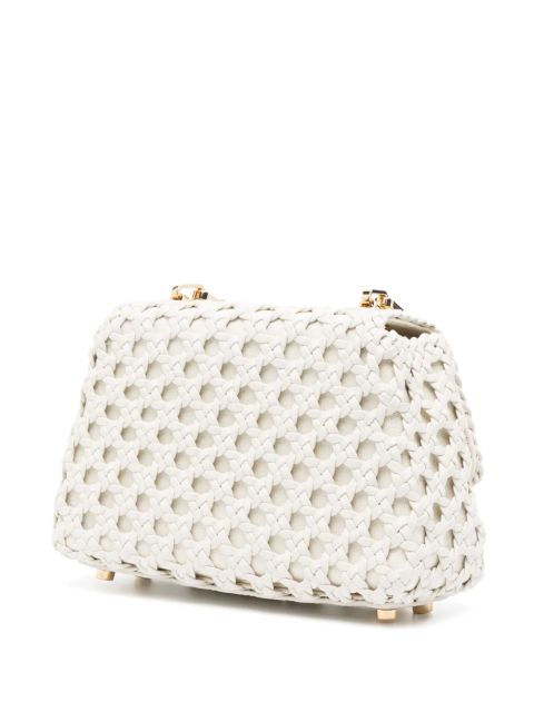 Self-Portrait bow-embellished woven leather crossbody bag - White