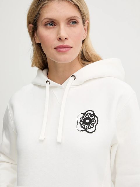 Kenzo bluza bawełniana damska kolor biały z kapturem z nadrukiem FG52HO2064MB