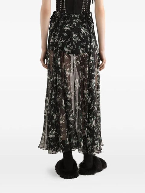 Dolce & Gabbana chiffon skirt with rose and small flower-print - Black