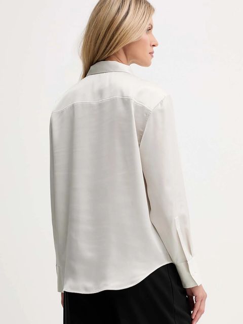 Calvin Klein koszula damska kolor beżowy regular z wiązanym dekoltem LV044D125G