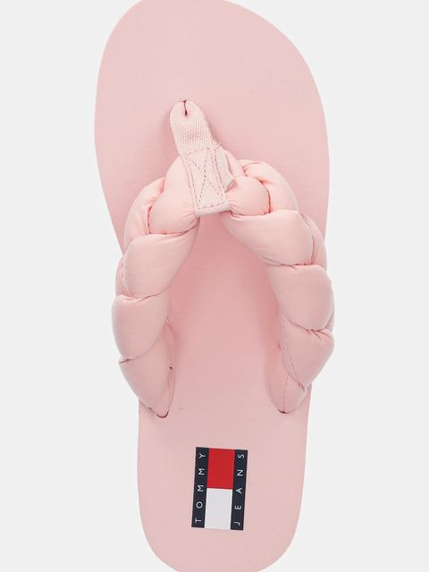 Tommy Jeans japonki BRAIDED THONG BEACH SANDAL damskie kolor różowy na płaskim obcasie EN0EN02877