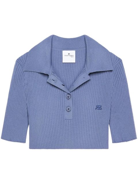 Courrèges knitted cropped polo top - Blue - zdjęcie produktu nr 1