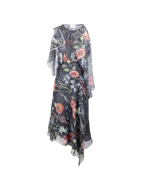 Alexander McQueen asymmetrical flower-print midi dress - Black - zdjęcie produktu nr 1