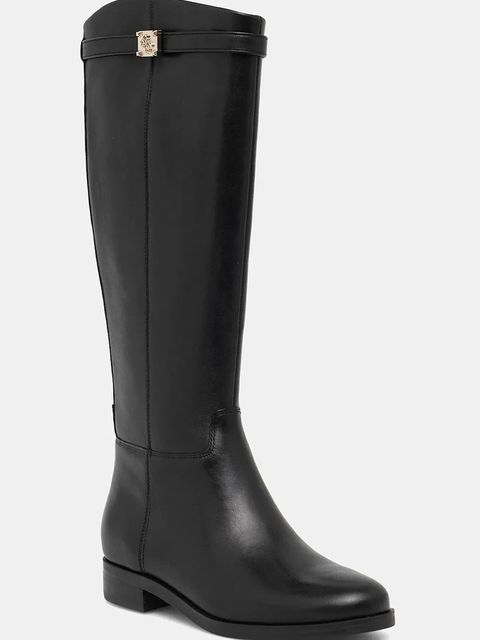 Guess kozaki skórzane ZORO damskie kolor czarny na płaskim obcasie FLFZOR LEA11 - zdjęcie produktu nr 1