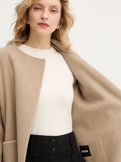 BOSS płaszcz z dodatkiem wełny kolor beżowy 50550809