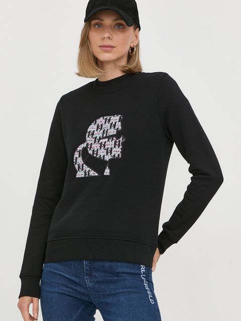 Karl Lagerfeld bluza 225W1811 damska kolor czarny z aplikacją - zdjęcie produktu nr 1