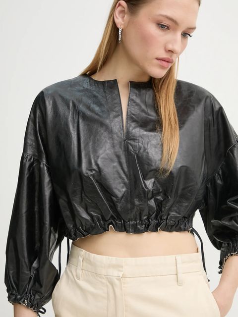 Day Birger et Mikkelsen bluzka skórzana Dorothy kolor czarny gładka DAY65243672