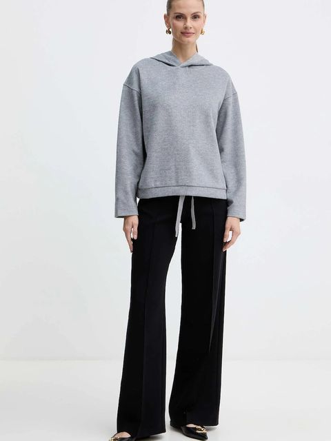 Weekend Max Mara bluza z dodatkiem wełny OSCURI damska kolor szary z kapturem gładka 2525926012600 - zdjęcie produktu nr 2