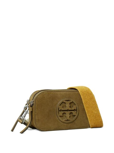 Tory Burch Miller logo-plaque suede crossbody mini bag - Brown