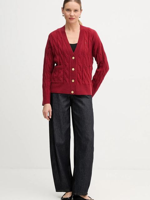 Tommy Hilfiger kardigan wełniany kolor bordowy WW0WW43089