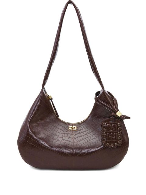 GANNI medium croc-embossed shoulder bag - Brown - zdjęcie produktu nr 1
