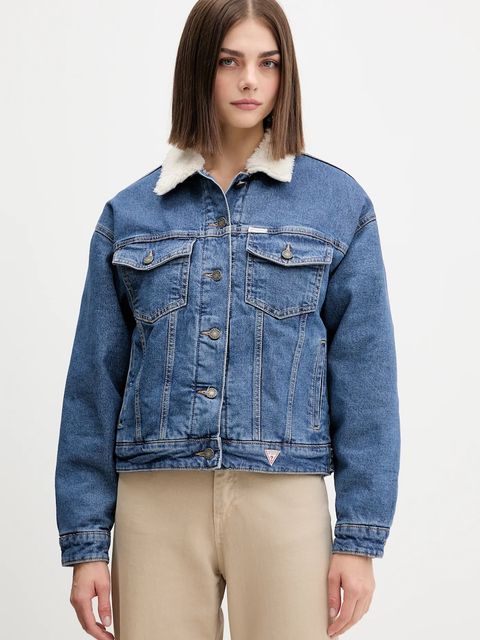 Guess Jeans kurtka jeansowa kolor niebieski przejściowa oversize W4BN64 D5CC3 - zdjęcie produktu nr 1