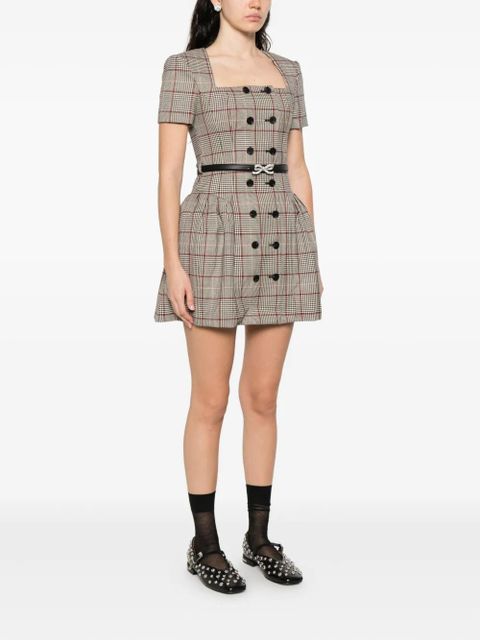 Self-Portrait checked short sleeve mini dress - Neutrals
