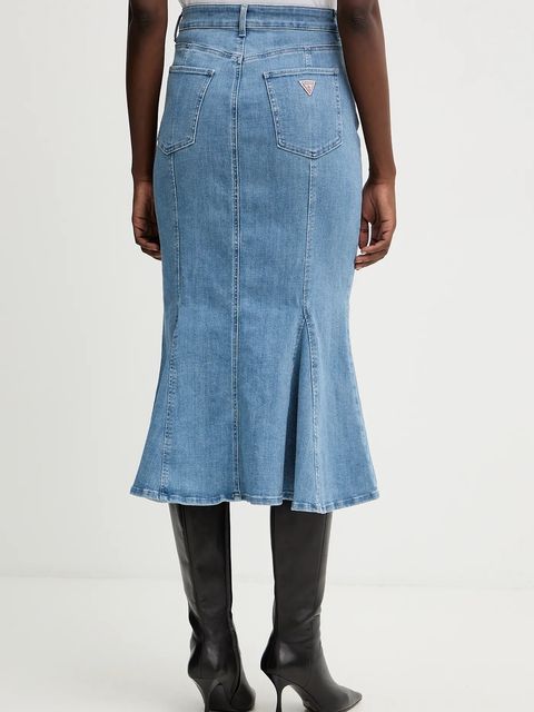 Guess spódnica jeansowa LIA kolor granatowy midi rozkloszowana W5YD0E D4LU0