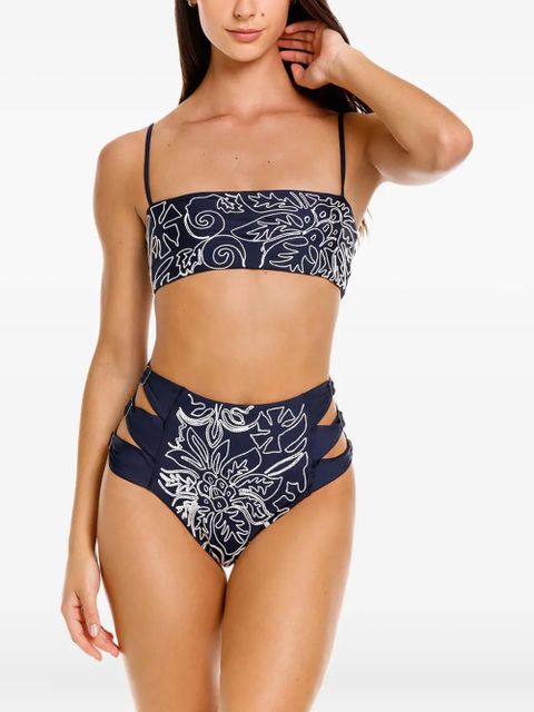 Agua By Agua Bendita embroidered high-waisted bikini bottoms - Blue