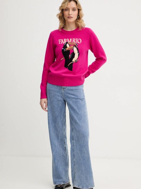 Farm Rio sweter z dodatkiem wełny damski kolor różowy 352085