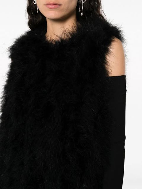 Yves Salomon sleeveless feather silk coat - Black