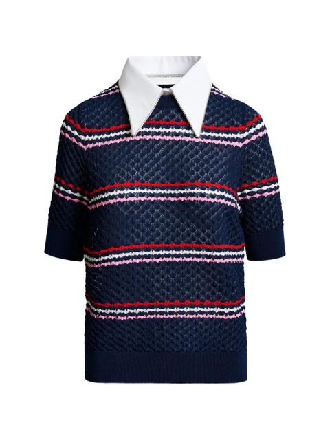 Essentiel Antwerp striped rhinestone-collar knitted top - Blue - zdjęcie produktu nr 1