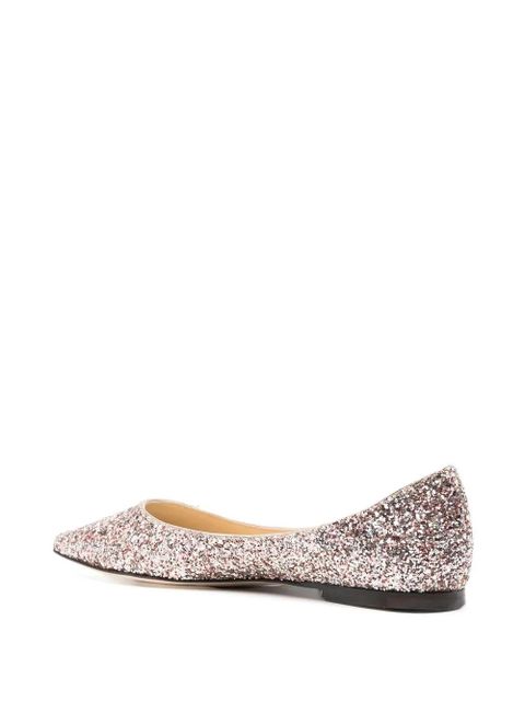 Jimmy Choo Romy glitter-embellished pointed-toe ballet flats - Pink