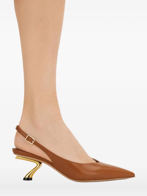 Ferragamo S-shaped heeled slingback - Brown