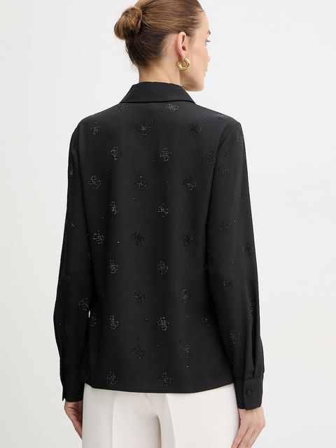 Guess koszula damska kolor czarny regular z kołnierzykiem klasycznym W5BH80 W2982