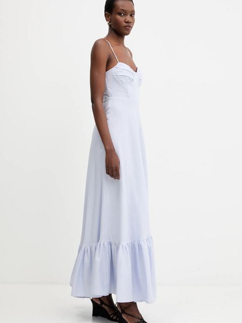 Bardot sukienka lniana kolor niebieski maxi rozkloszowana 59894DB1 - zdjęcie produktu nr 2