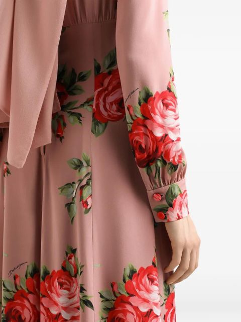Dolce & Gabbana floral-print long-sleeve midi dress - Pink