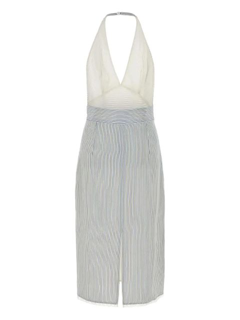 Miu Miu striped halterneck midi dress - White - zdjęcie produktu nr 2
